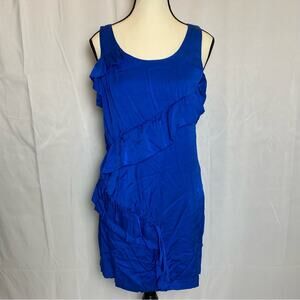 Ali Ro Womens Silk Ruffle Mini Dress Size 4 Royal Blue Sleeveless Party Cocktail